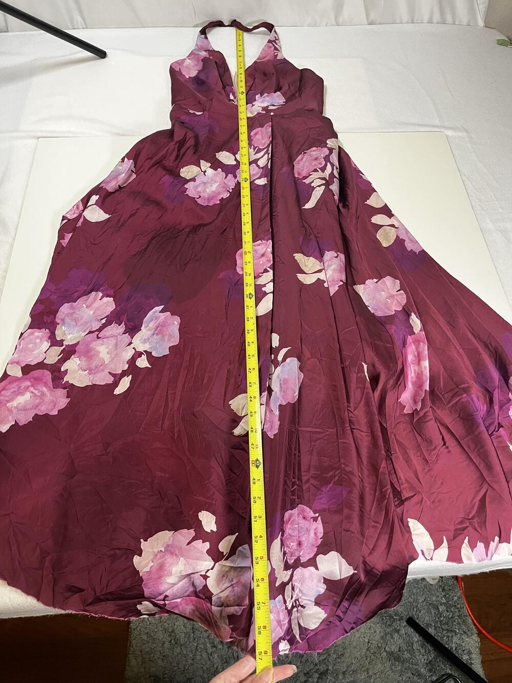 DB Studio Dress Womens 6 Purple Floral Satin Halter Maxi Open Back Prom Gown - Picture 5 of 14